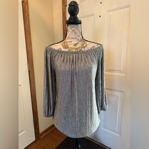 White House Black Market Off-Shoulder Gray/Greenish Top